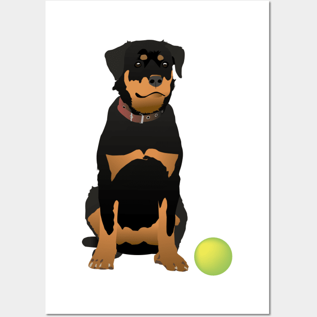 Friendly Rottweiler with Green Ball Wall Art by NorseTech